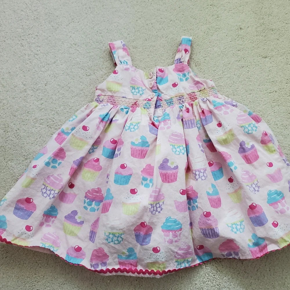 Gymboree Girls Pink Cupcake Embroidered Smocked Dress sz12-18m